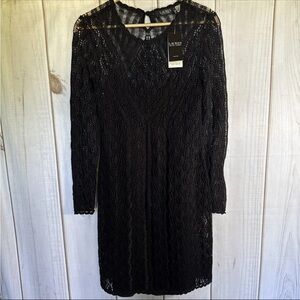 New Lauren Ralph Lauren Women’s Black Crochet Long Sleeve Dress  MSRP $295 Sz XS